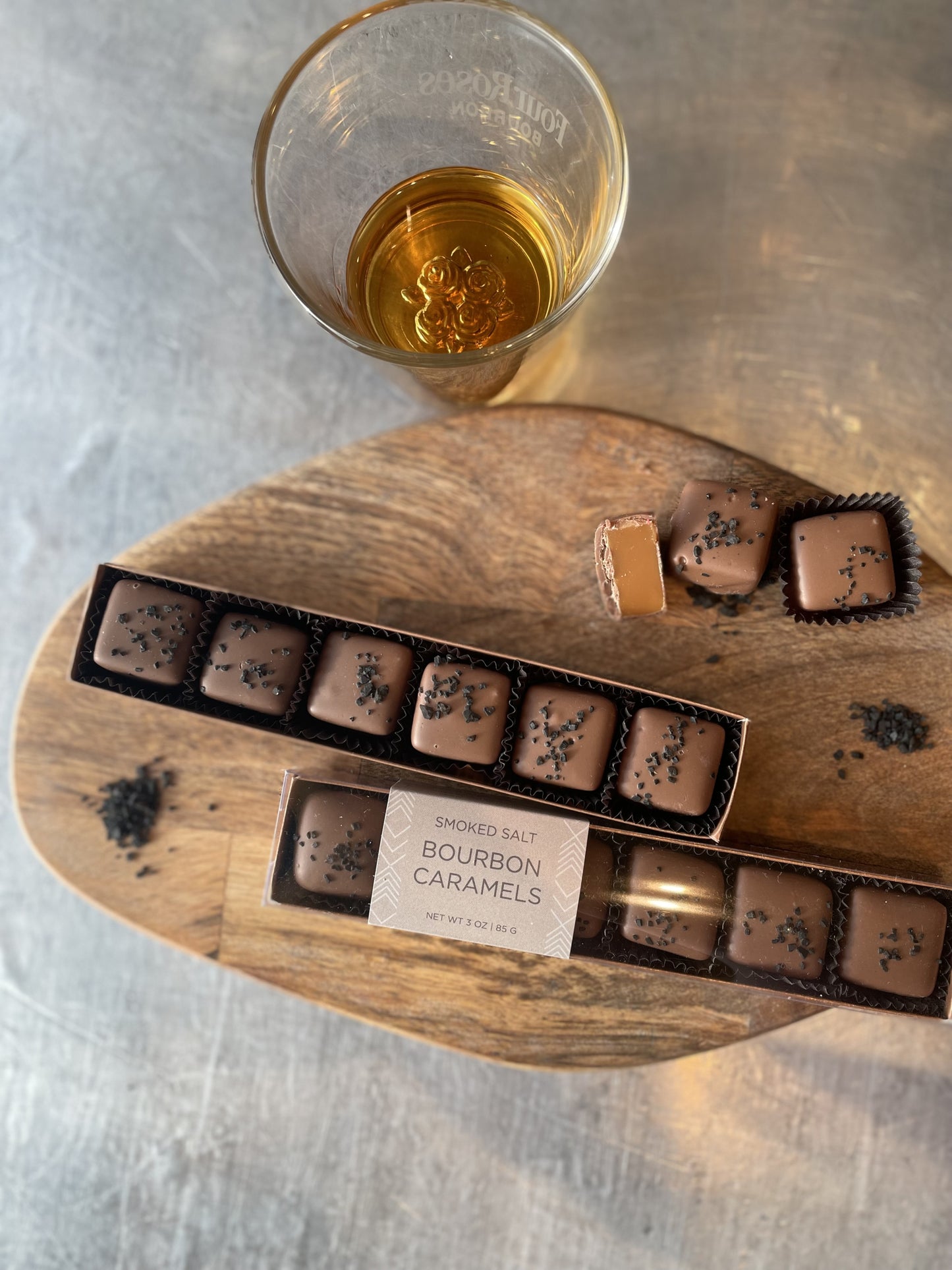 Bourbon Smoked Salt Caramels